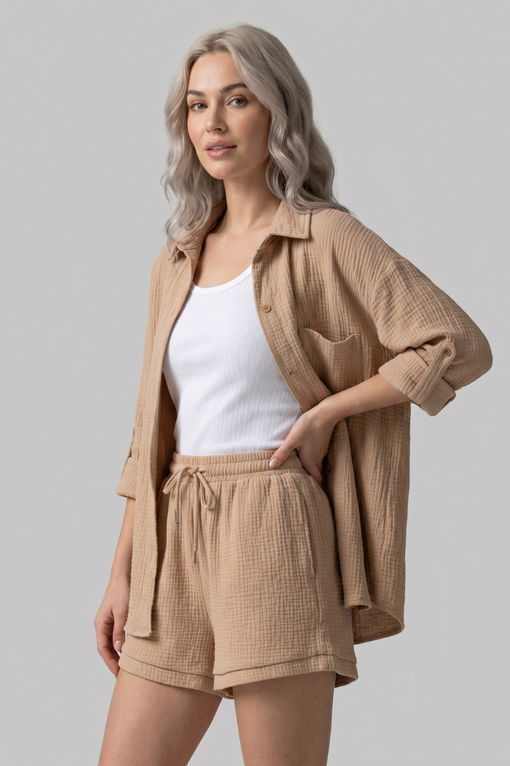 Palia | Women’s 2-Piece Set – Button Shirt & Drawstring Shorts