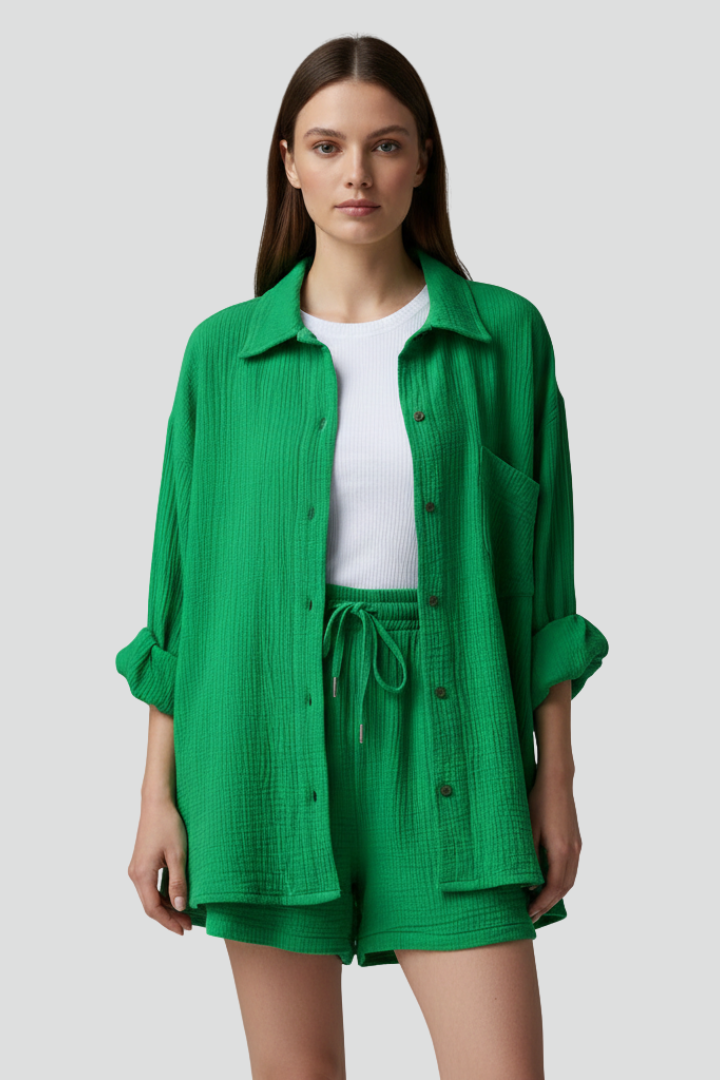 Palia | Women’s 2-Piece Set – Button Shirt & Drawstring Shorts