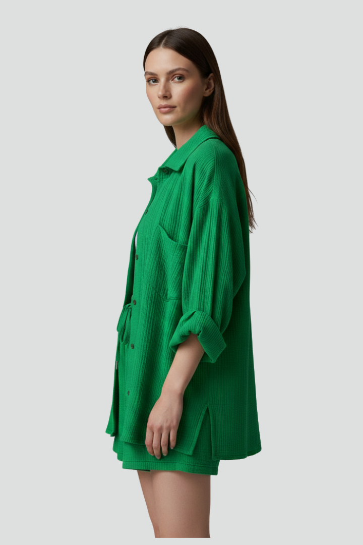 Palia | Women’s 2-Piece Set – Button Shirt & Drawstring Shorts