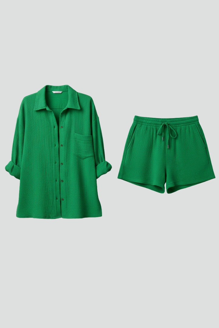 Palia | Women’s 2-Piece Set – Button Shirt & Drawstring Shorts