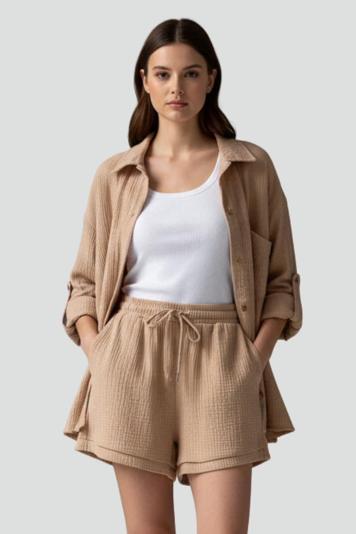 Palia | Women’s 2-Piece Set – Button Shirt & Drawstring Shorts