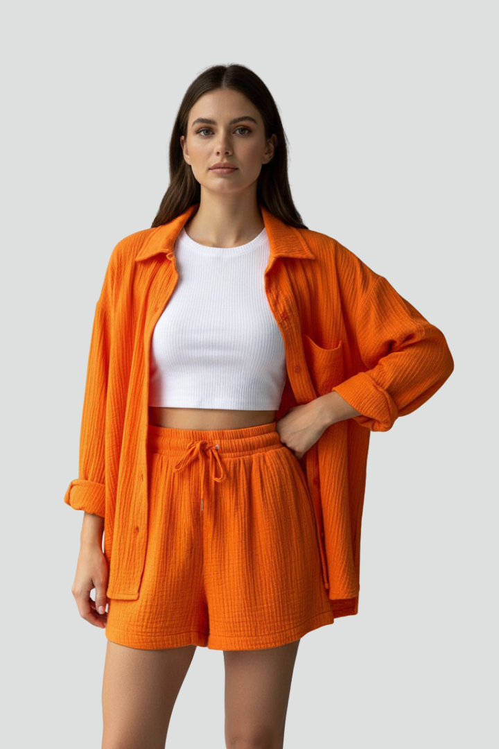 Palia | Women’s 2-Piece Set – Button Shirt & Drawstring Shorts