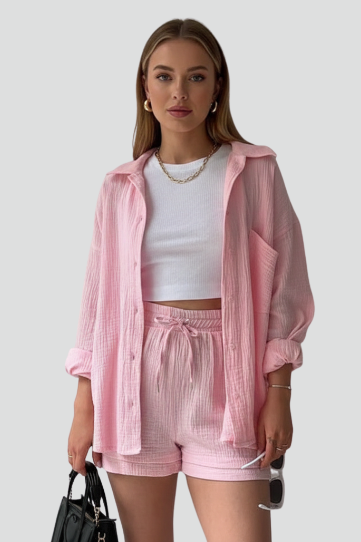 Palia | Women’s 2-Piece Set – Button Shirt & Drawstring Shorts