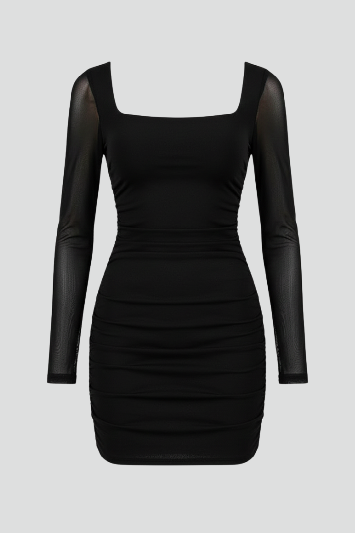 Paloma | Women’s Square Neck Mini Dress – Long Sheer Mesh Sleeves