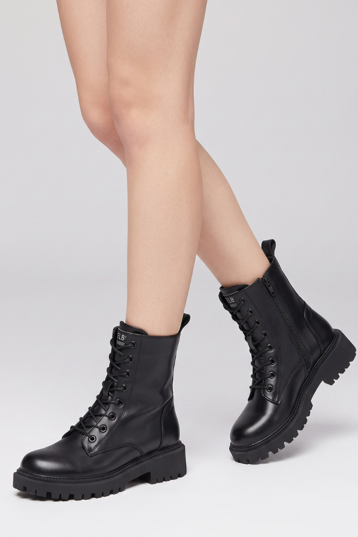 Pearlina | Women's Lace-Up Ankle Boots – Side Zip Chunky Sole Combat Boots