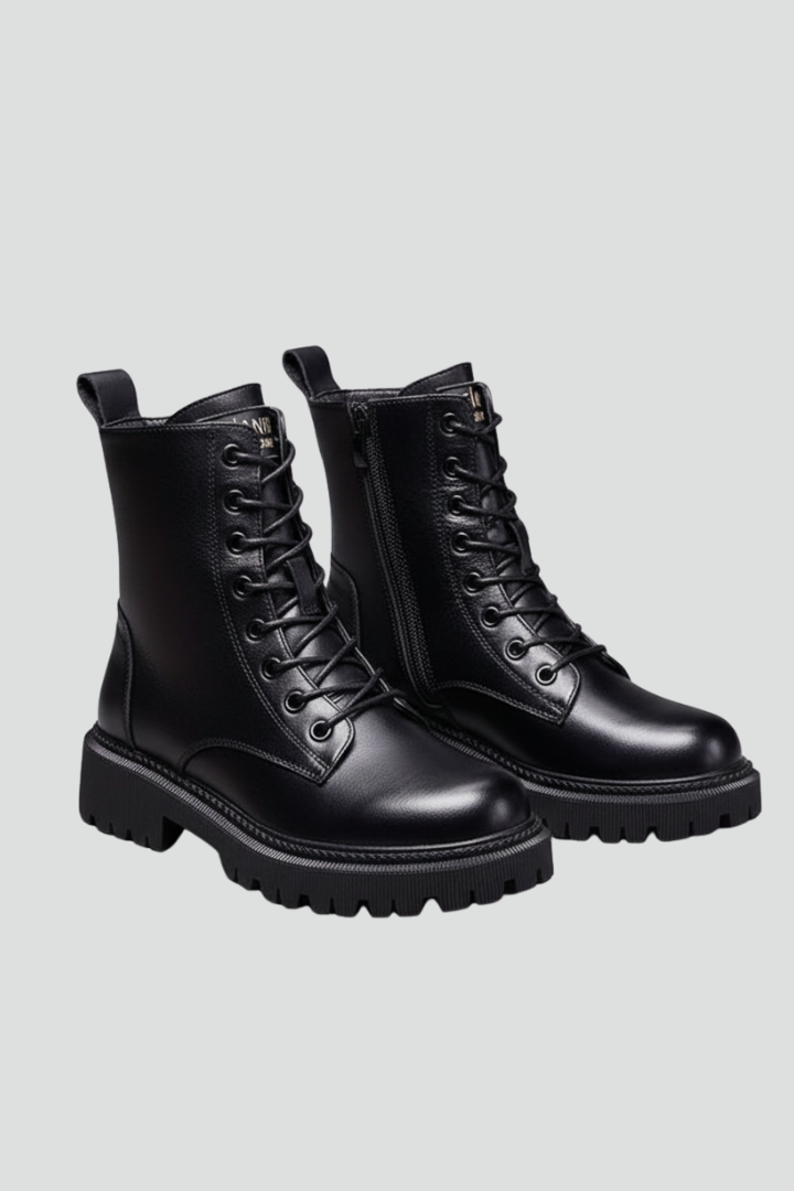 Pearlina | Women's Lace-Up Ankle Boots – Side Zip Chunky Sole Combat Boots
