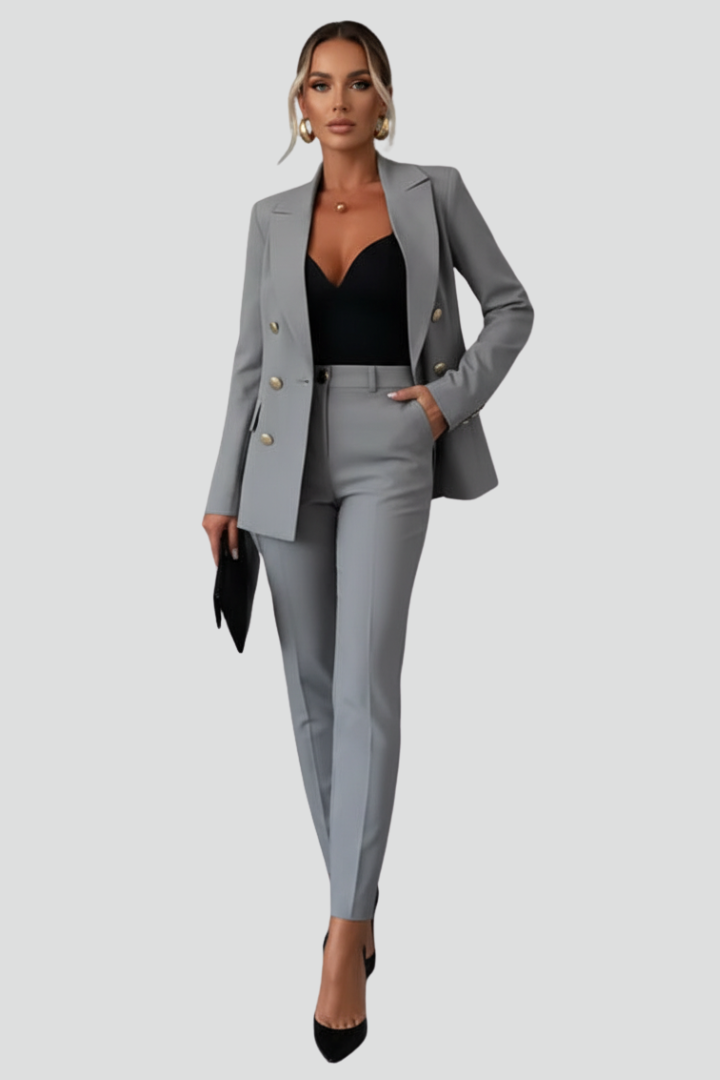 Perrin | Women’s Suit Set – Double-Breasted Blazer & Straight-Leg Trousers