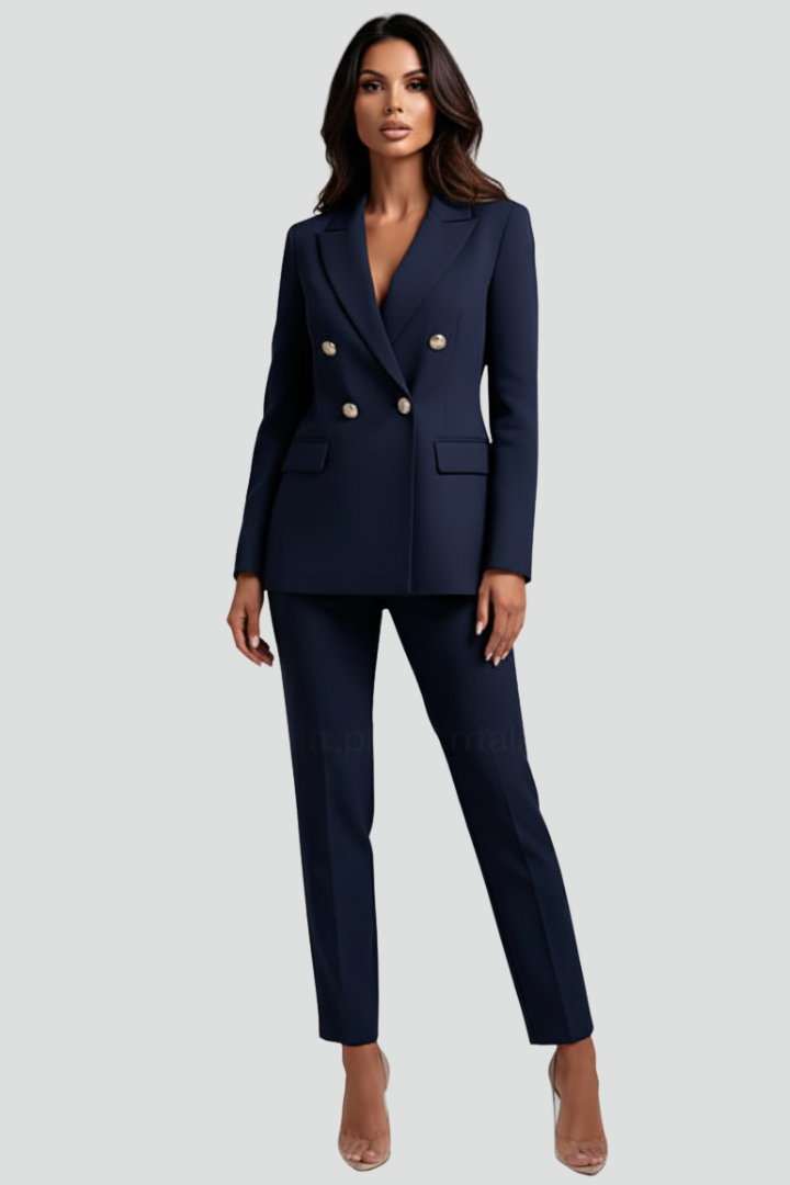 Perrin | Women’s Suit Set – Double-Breasted Blazer & Straight-Leg Trousers