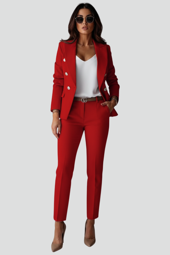 Perrin | Women’s Suit Set – Double-Breasted Blazer & Straight-Leg Trousers