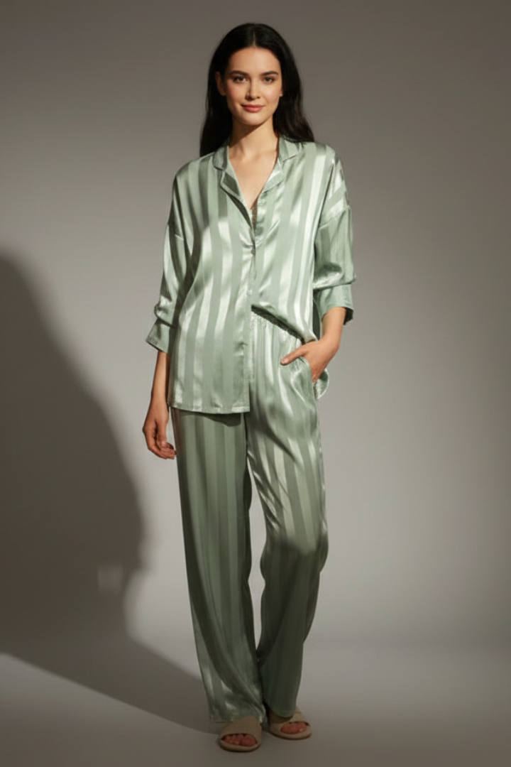 Primella | Women's Button-Up Pajama Set – Long Sleeve Striped Sleepwear
