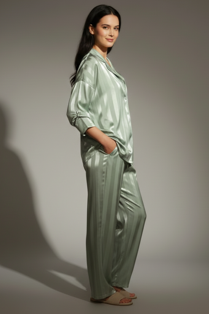 Primella | Women's Button-Up Pajama Set – Long Sleeve Striped Sleepwear