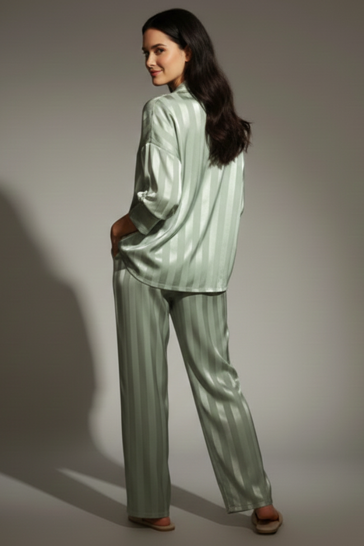 Primella | Women's Button-Up Pajama Set – Long Sleeve Striped Sleepwear
