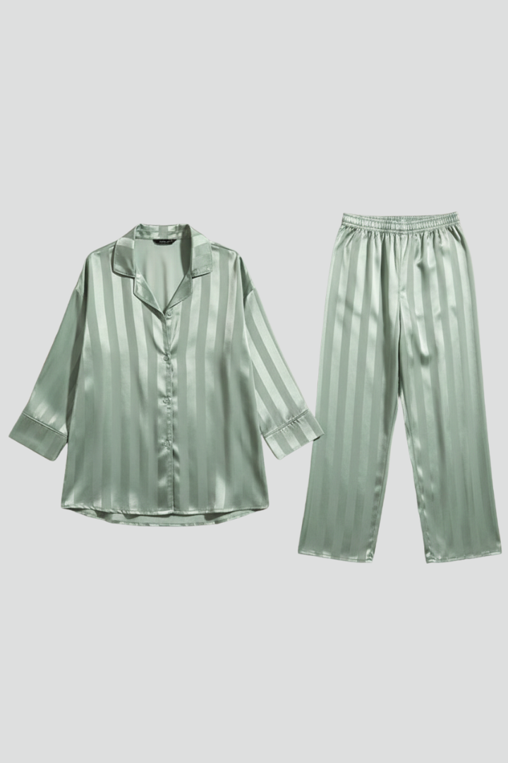Primella | Women's Button-Up Pajama Set – Long Sleeve Striped Sleepwear
