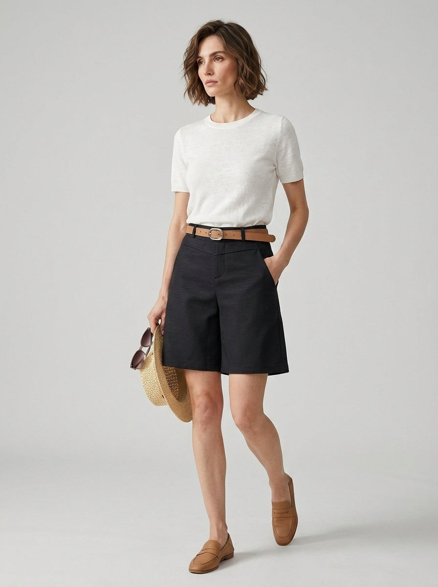 Primrose | Women’s Knee-Length Shorts – Straight Leg Casual Shorts with Belt Loops