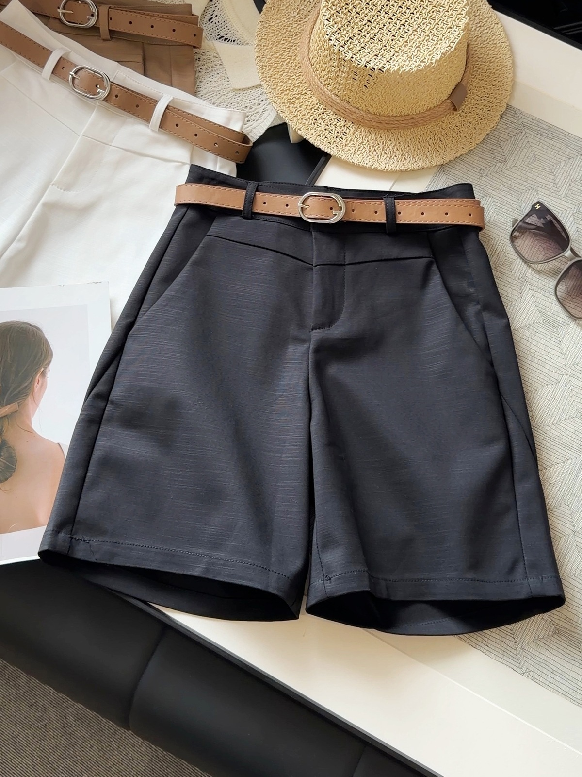 Primrose | Women’s Knee-Length Shorts – Straight Leg Casual Shorts with Belt Loops