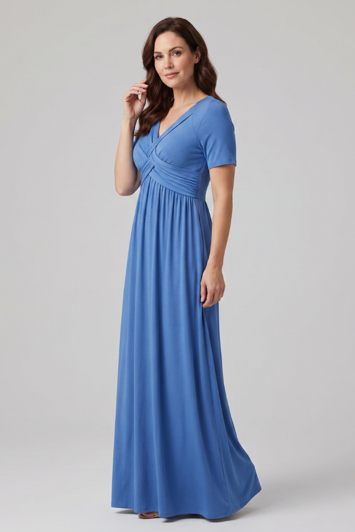 Elaryne | Women's Long Summer Dress – V-Neck Short Sleeve Casual Maxi Dress