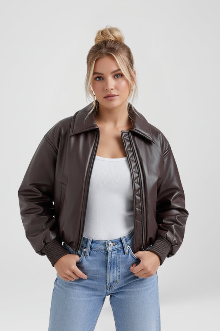 Quinn | Women's Casual Bomber Jacket – Zip-Up Ribbed Jacket with Full Lining