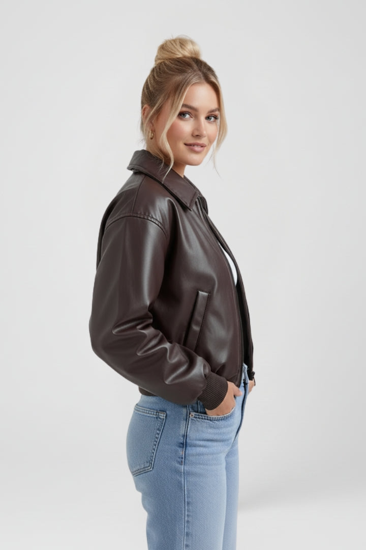 Quinn | Women's Casual Bomber Jacket – Zip-Up Ribbed Jacket with Full Lining