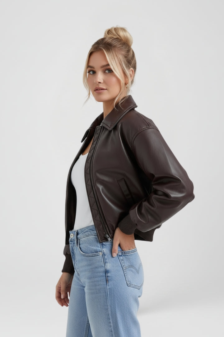 Quinn | Women's Casual Bomber Jacket – Zip-Up Ribbed Jacket with Full Lining