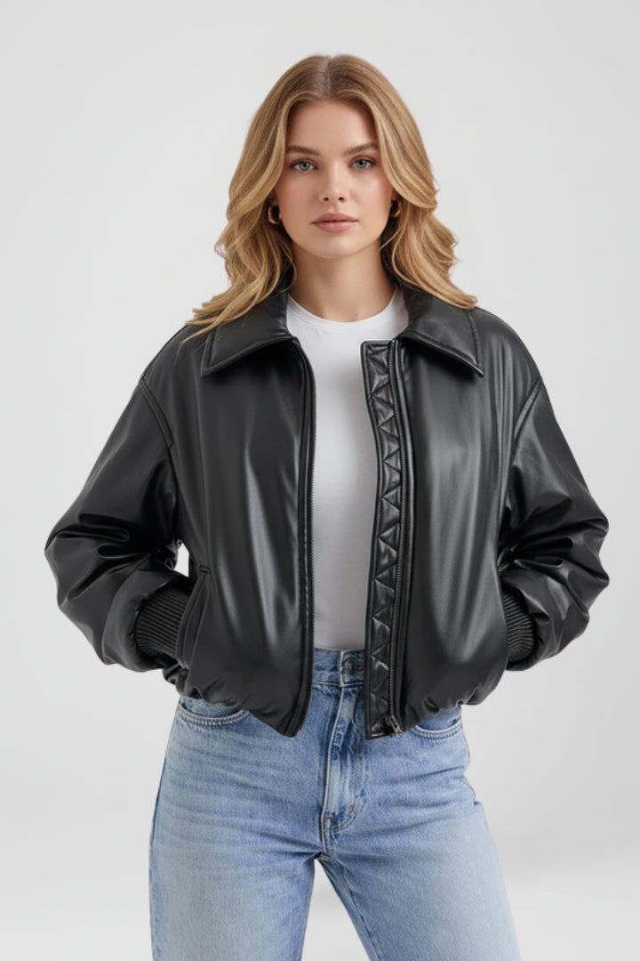 Quinn | Women's Casual Bomber Jacket – Zip-Up Ribbed Jacket with Full Lining