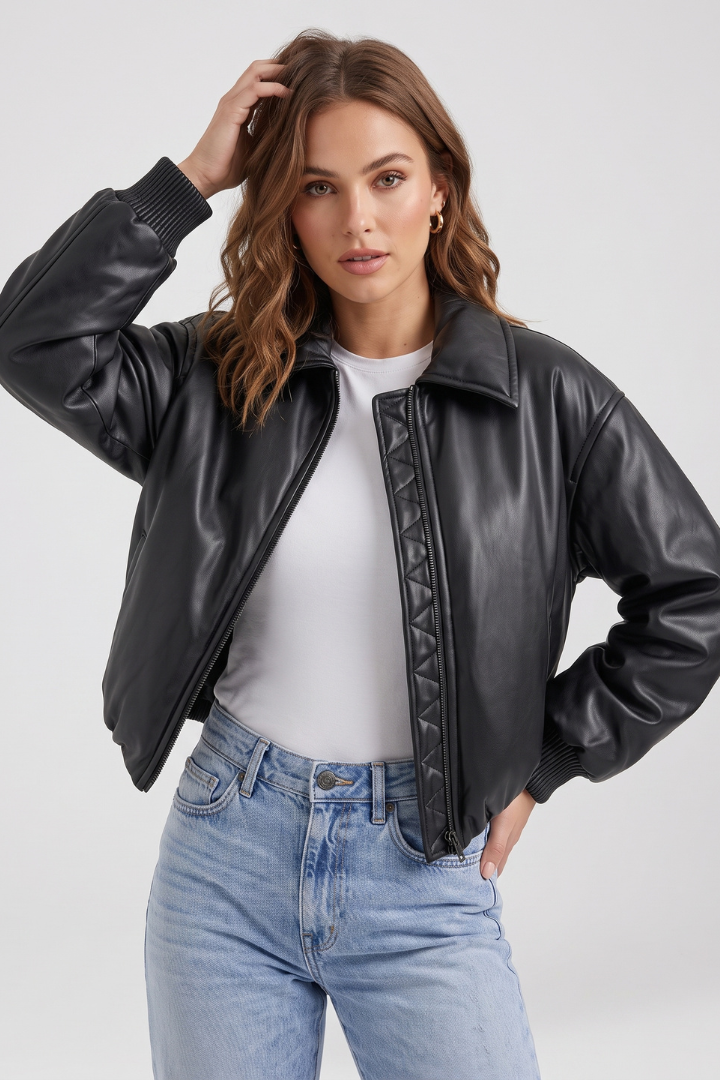 Quinn | Women's Casual Bomber Jacket – Zip-Up Ribbed Jacket with Full Lining
