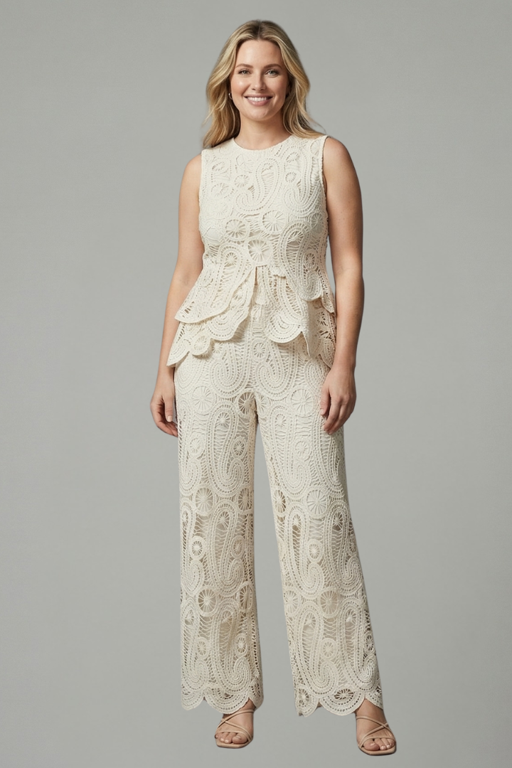 Quinnette | Women's Textured 2 Piece Set - Sleeveless Top & Asymmetrical Hem Skirt