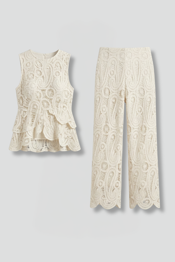 Quinnette | Women's Textured 2 Piece Set - Sleeveless Top & Asymmetrical Hem Skirt