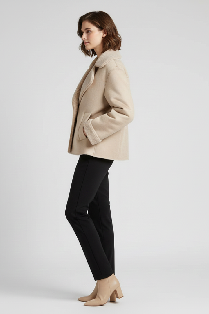 Quintessa | Women’s Faux Shearling Jacket – Notched Collar Button-Up Coat
