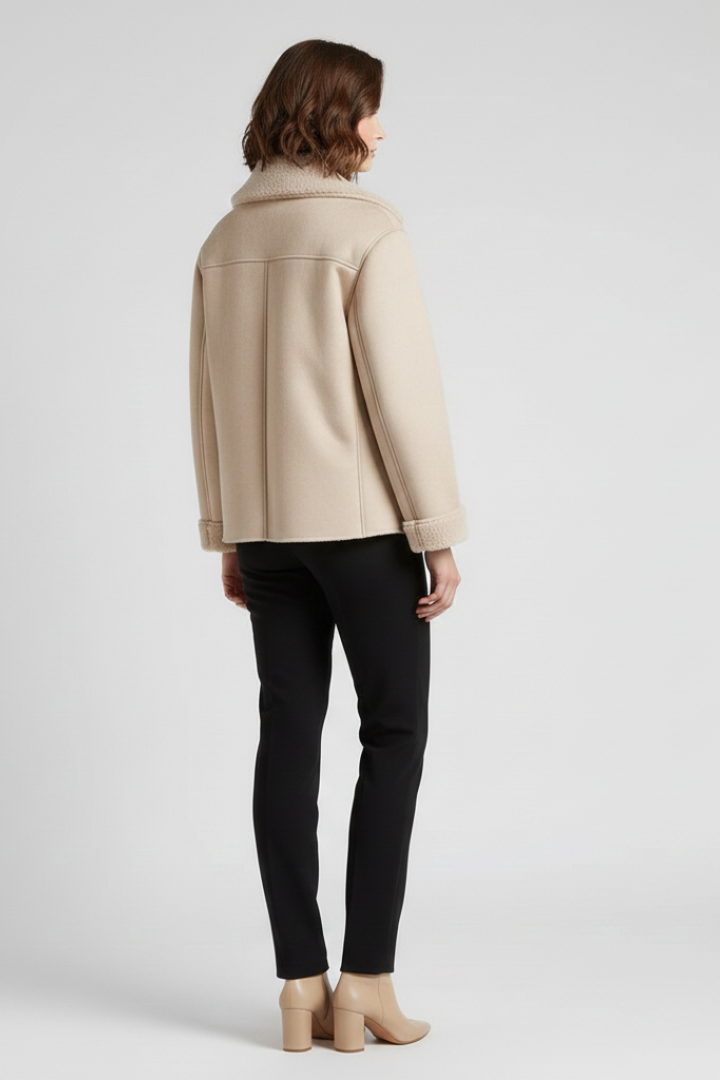 Quintessa | Women’s Faux Shearling Jacket – Notched Collar Button-Up Coat