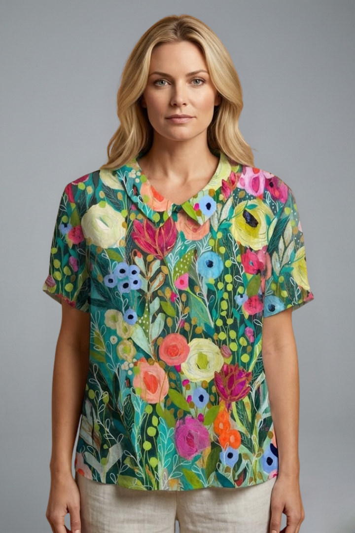 Ramona | Women's Printed Blouse – Floral Short Sleeve Casual Top