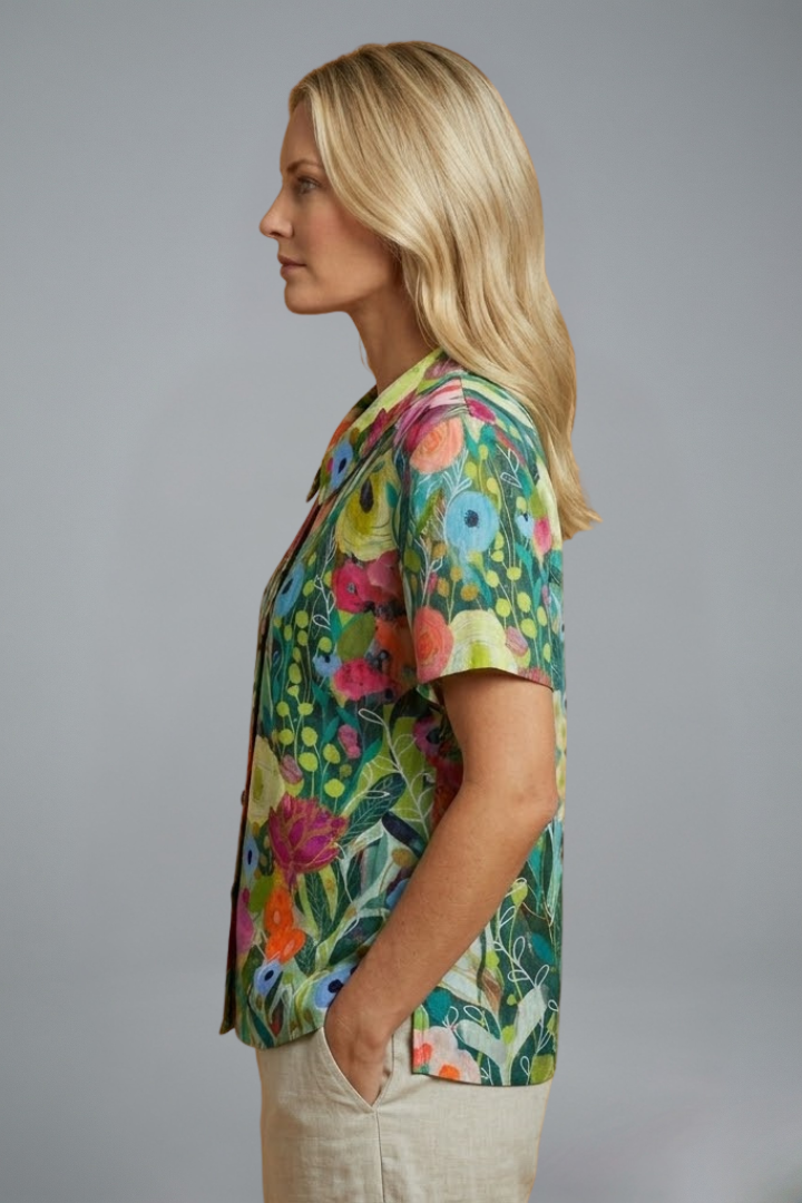 Ramona | Women's Printed Blouse – Floral Short Sleeve Casual Top