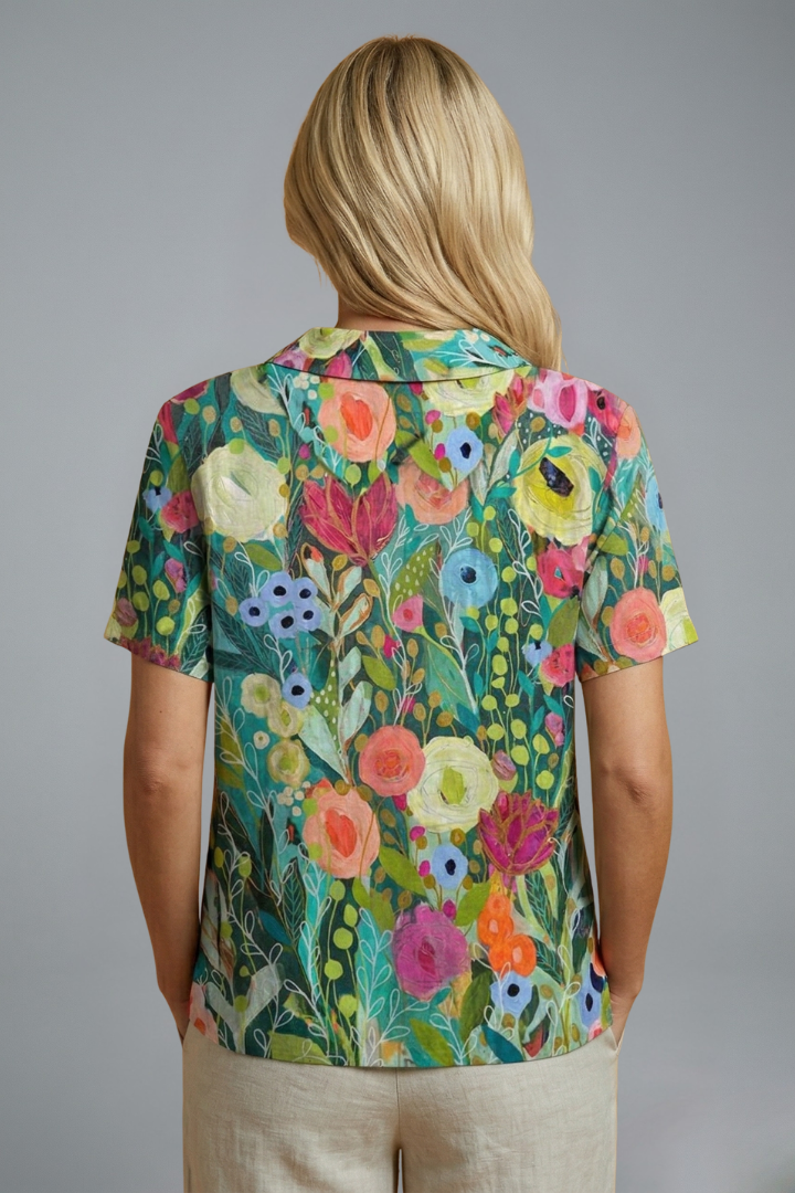 Ramona | Women's Printed Blouse – Floral Short Sleeve Casual Top