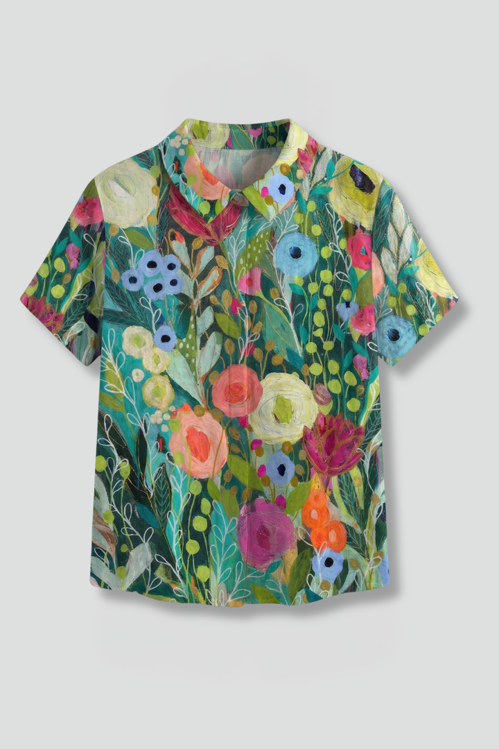 Ramona | Women's Printed Blouse – Floral Short Sleeve Casual Top