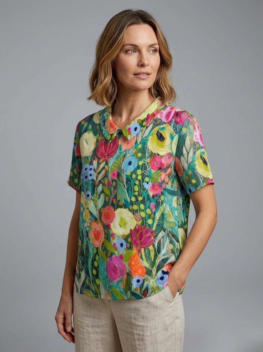 Ramona | Women's Printed Blouse – Floral Short Sleeve Casual Top