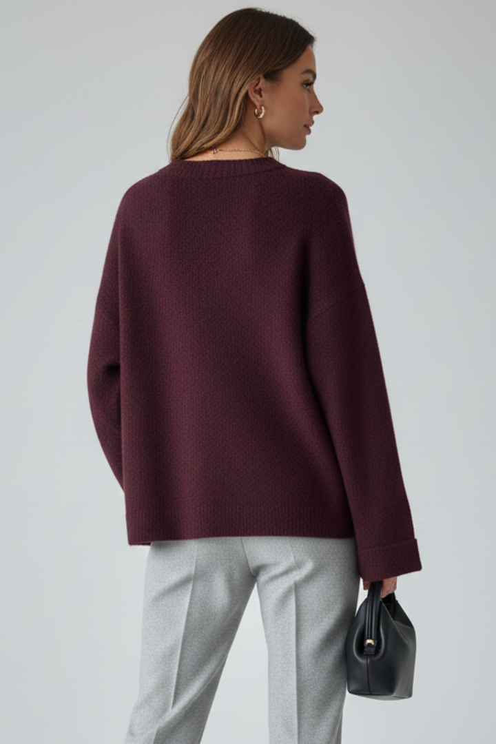 Raven | Women's Textured Knit Sweater – Mid-Length Round Neck Pullover
