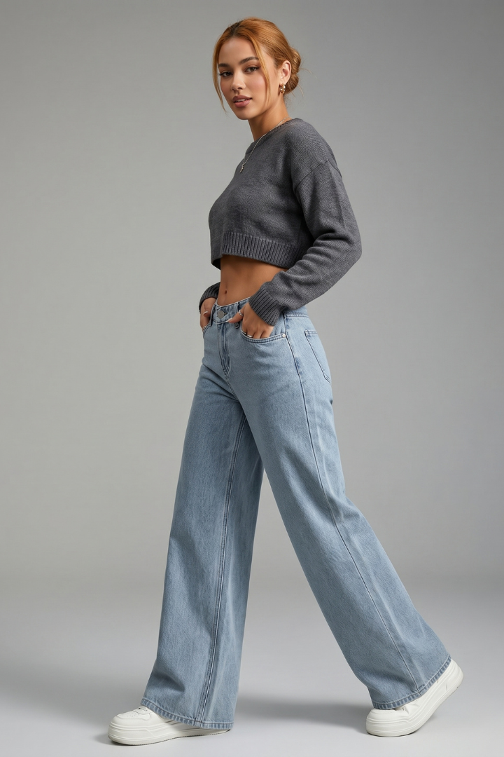 Rely | Women’s Casual Wide Leg Trousers – High Waist Button Fly Straight Pants