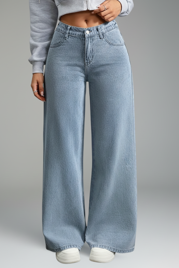 Rely | Women’s Casual Wide Leg Trousers – High Waist Button Fly Straight Pants