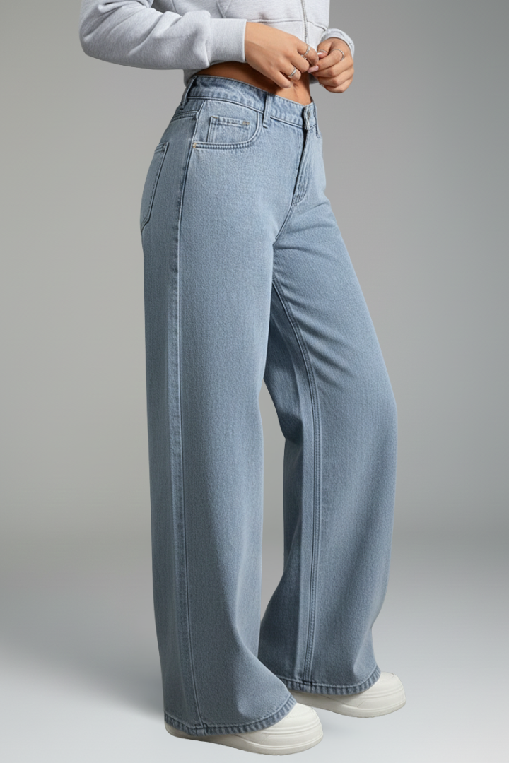 Rely | Women’s Casual Wide Leg Trousers – High Waist Button Fly Straight Pants