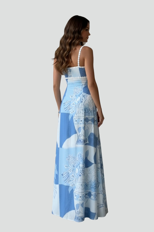 Rhosella | Women’s Sleeveless Maxi Dress Patterned A-Line Strappy Waist