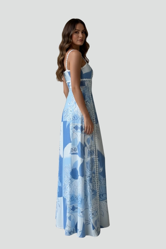 Rhosella | Women’s Sleeveless Maxi Dress Patterned A-Line Strappy Waist
