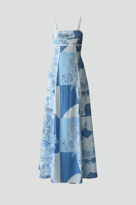 Rhosella | Women’s Sleeveless Maxi Dress Patterned A-Line Strappy Waist
