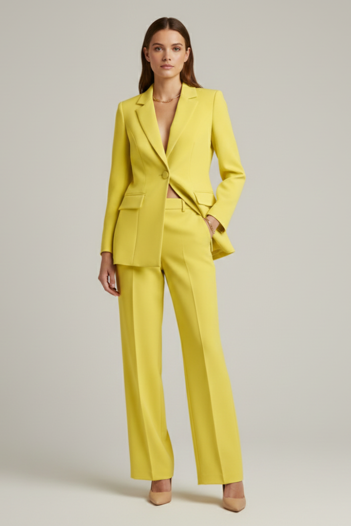 Rhosira | Women’s Tailored Suit Set – Notched Lapel Blazer & High-Waisted Wide-Leg Trousers,