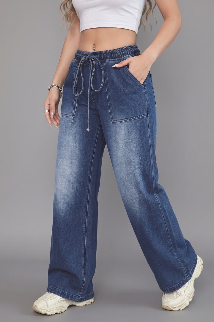 Rhosyn | Women's Wide Leg Drawstring Trousers – Relaxed Fit Pants with Pockets