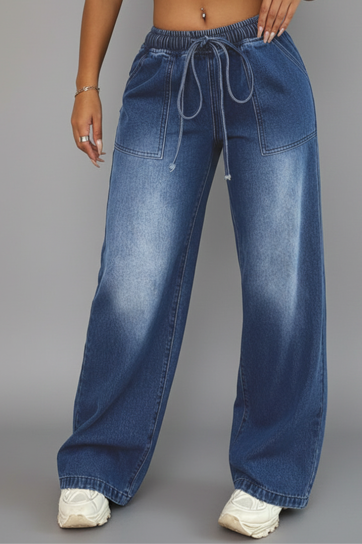 Rhosyn | Women's Wide Leg Drawstring Trousers – Relaxed Fit Pants with Pockets