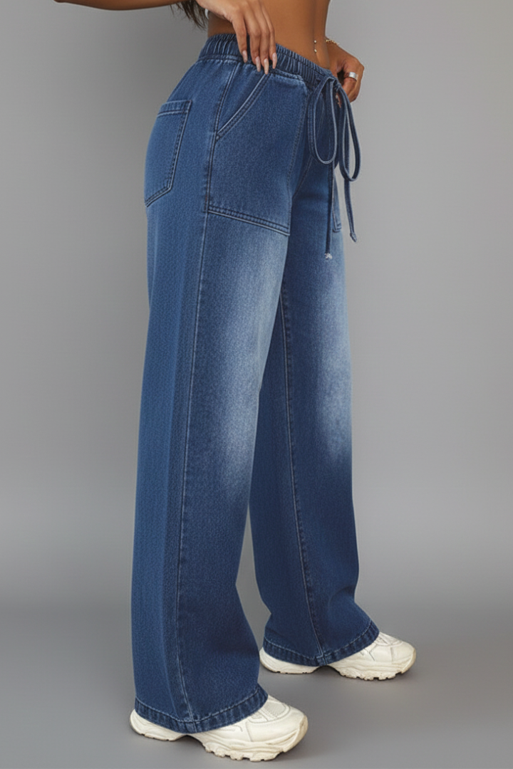 Rhosyn | Women's Wide Leg Drawstring Trousers – Relaxed Fit Pants with Pockets