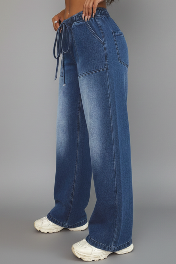 Rhosyn | Women's Wide Leg Drawstring Trousers – Relaxed Fit Pants with Pockets