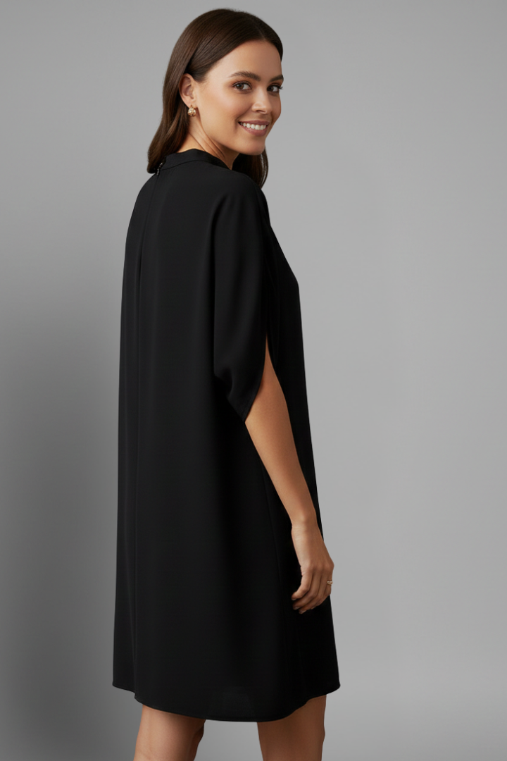 Rielle | Women’s Mini Dress – Mock Neck Shift Dress with Split Short Sleeves