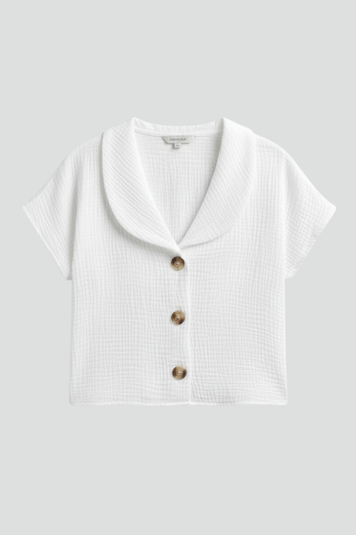 Romina | Women’s Short Sleeve Button-Up Blouse – Textured Collared Shirt, Casual Loose Fit