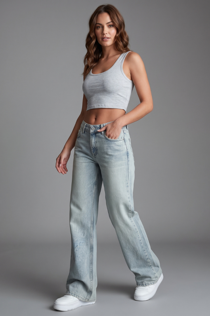 Rosalie | Women's Low-Rise Straight Leg Denim Jeans – Button Closure Casual Pants