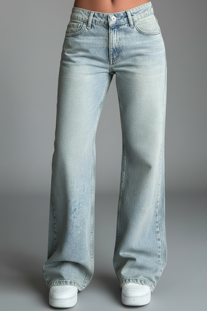 Rosalie | Women's Low-Rise Straight Leg Denim Jeans – Button Closure Casual Pants
